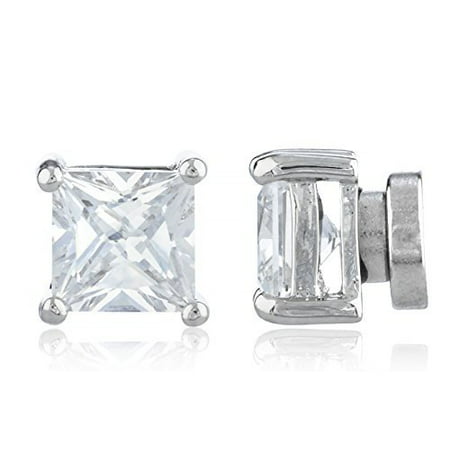 Silvertone Magnetic Earrings with Clear Cz Square - 4mm to 12mm (6