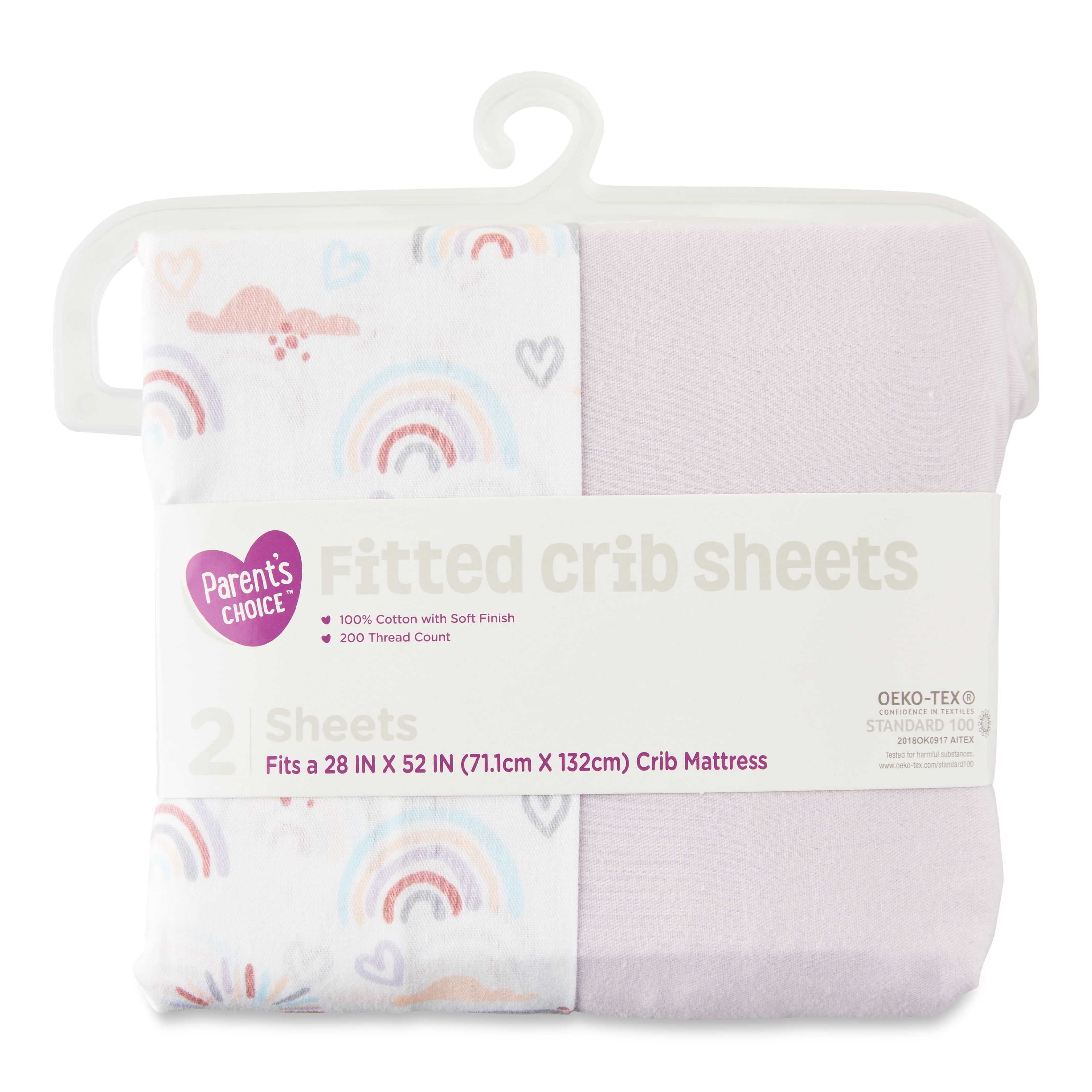 (2 pack) Parent's Choice Fitted Crib Sheets, Purple Rainbow, 2 Pack
