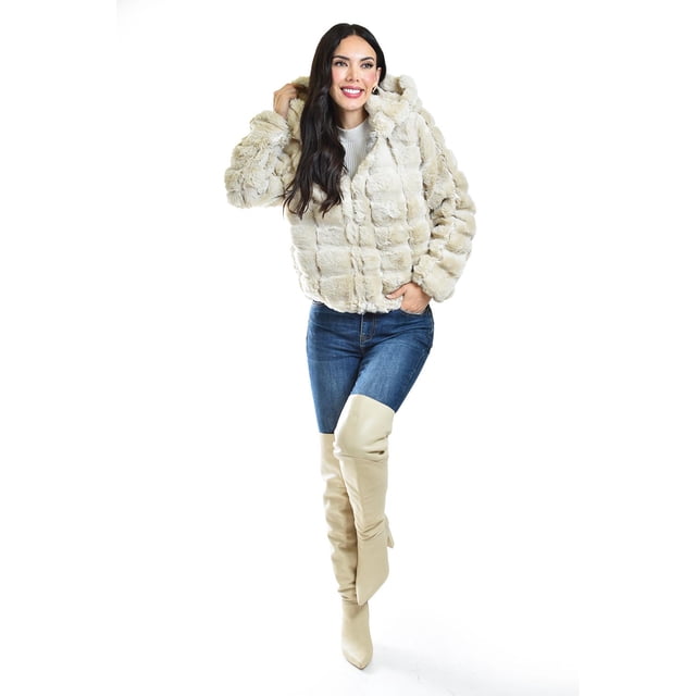 Chamarra de peluche con capucha Roman Fashion, Juvenil, Hueso, Beige, M