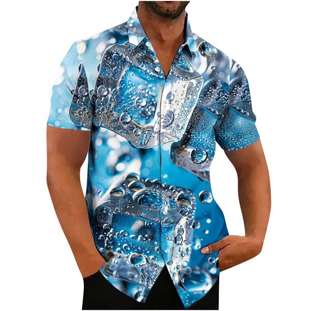 Camisas de Manga Larga para Hombres Impresión Botón Cuello de Vuelta Blusa Casual, Hombre de Manga Corta Botón Abajo Camisas