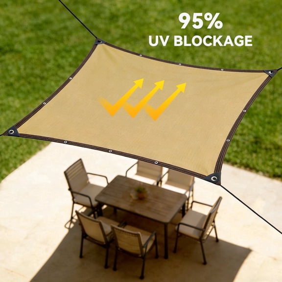 95% Sun Shade Net 9.84 x 9.84 ft, Heavy-Duty HDPE Net with Reinforced Corners, UV & Heat Resistant for Patio, Garden (Beige)