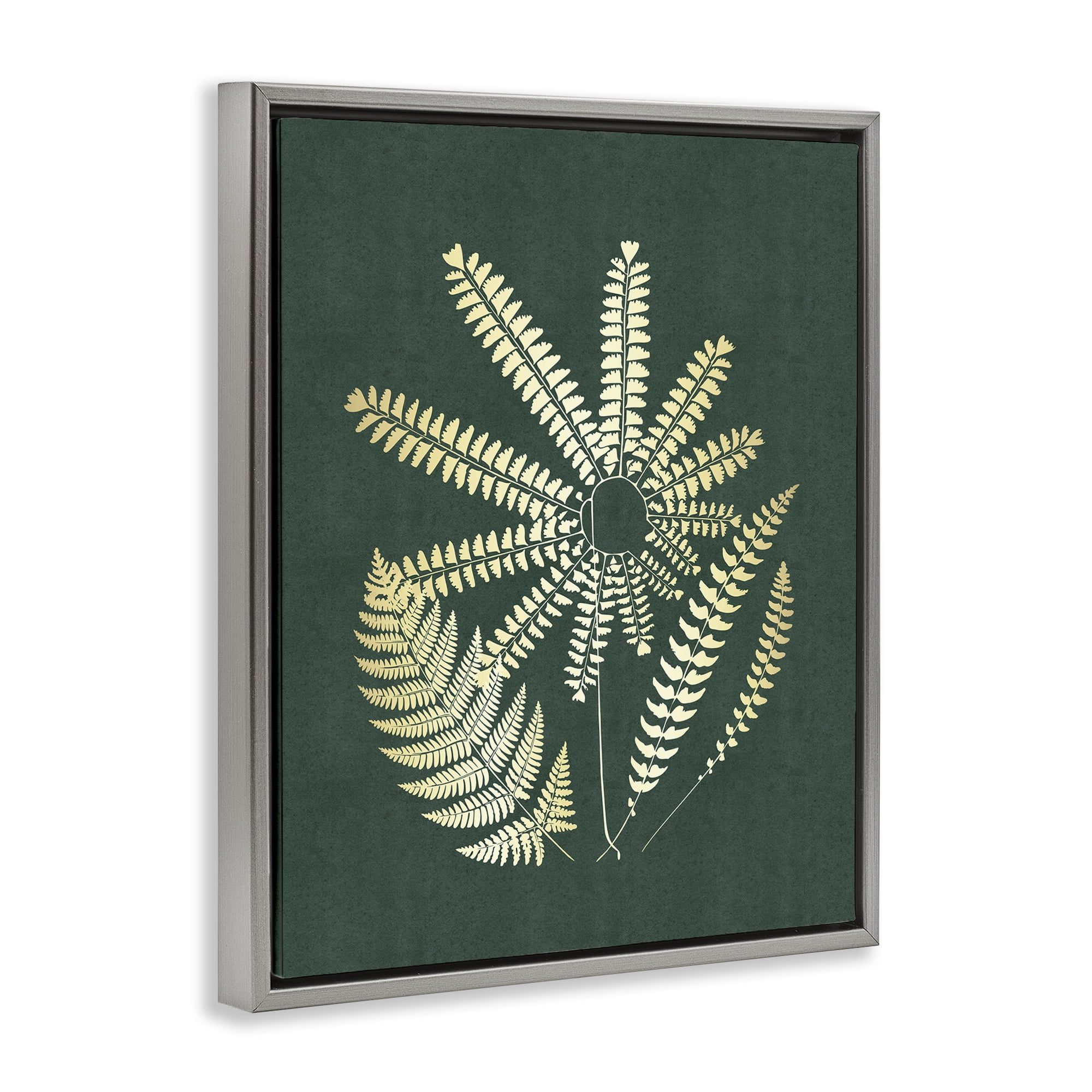Stupell Industries Fern Sprigs Flower Shape Plants & Flowers Painting Gray Floater Framed Canvas Art Print Wall Art, 17 x 21