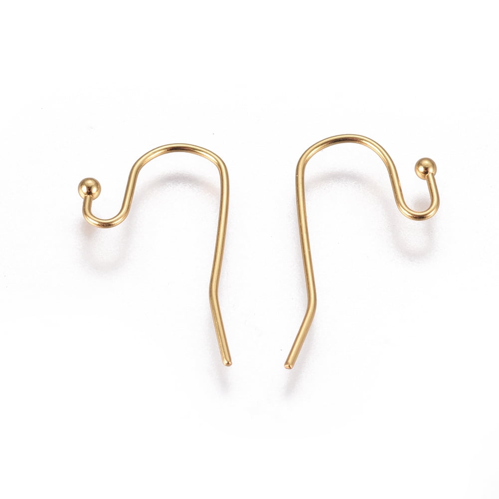 300pc 304 Stainless Steel Earring Hooks Golden 20x12x1.8mm 22 Gauge Pin: 0.6mm