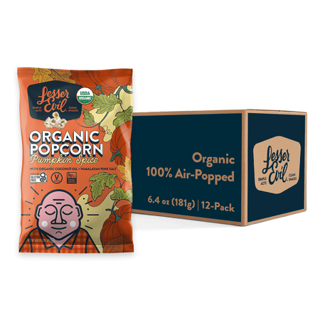 LesserEvil Organic Pumpkin Spice Gluten-Free Vegan Popcorn, 6.4 oz, 12 pack