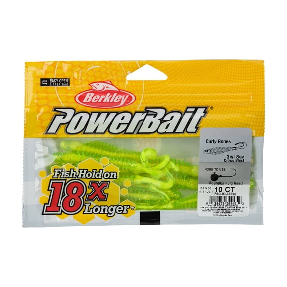 Berkley PowerBait® Curly Bones, 3 in, Swimbaits, Citrus Blast (10-count)