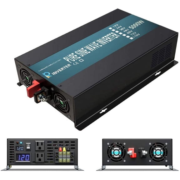 Pure Sine Wave Inverter 12V to 120V Car Power Converter 5000W  Truck RV Battery Generator Motorhome Solar