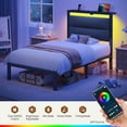 thumbnail image 3 of Greenstell Cadre de Lit Format Simple avec Lumières DEL, Prises USB et Rangement sous le Lit, Tête de Lit Moderne pour Chambre, Gris, 3 of 7