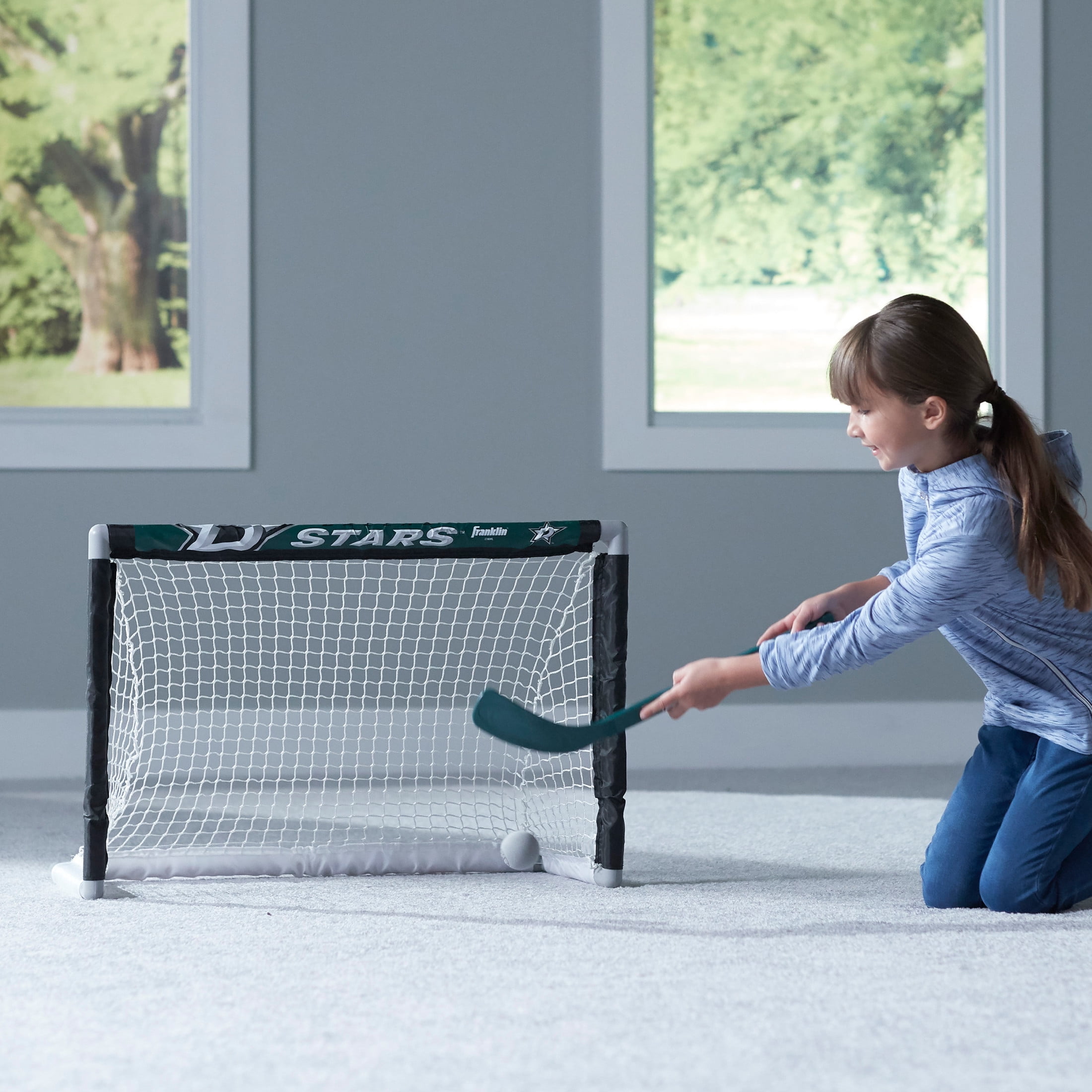 Franklin Sports NHL Dallas Stars Mini Hockey Set - Kids Indoor Knee Hockey Goal, Ball, + 2 Mini Hockey Stick Combo Set - Youth NHL Team Indoor Toy Knee Hockey Sets - NHL Official - Ages 3+