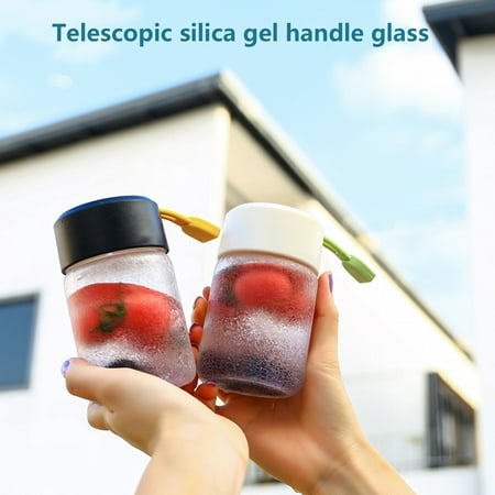 

LeKY 260ml DILLER Glass Water Bottle Ice Grain Fission High Borosilicate Glass Stretchable Silicone Handle Glass Water Cup for Cycling