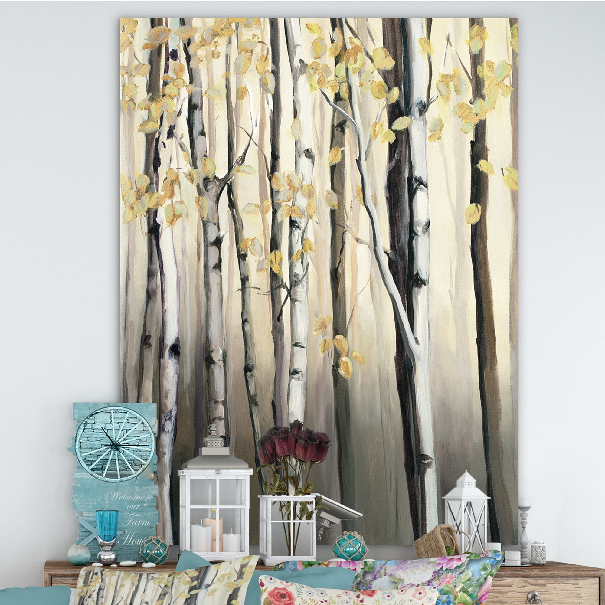 Designart 'Golden Birch Forest IV' Cabin & Lodge Canvas Artwork