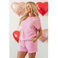 thumbnail image 5 of Women's Rose Stripe Crew Neck T-Shirt and Drawstring Shorts Set - Casual Summer Outfit | [ZhiHiMeRi] | (US 12-14)L, 5 of 12