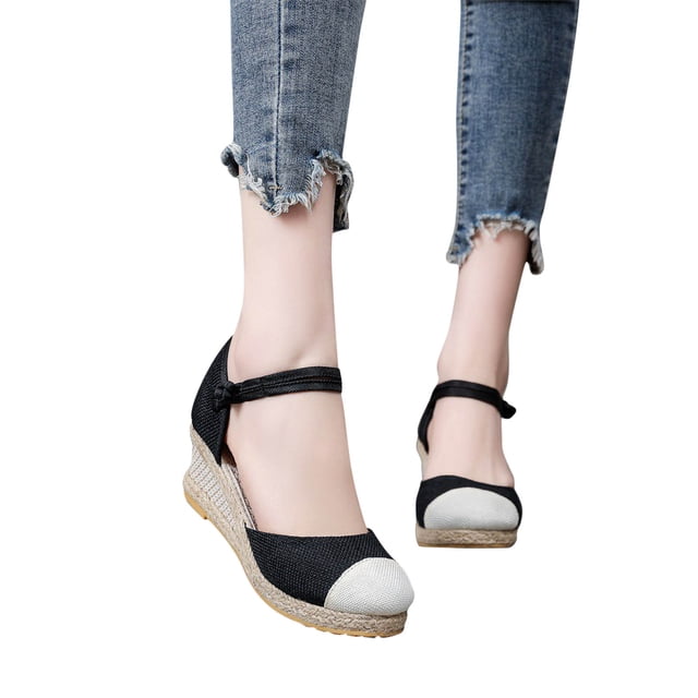 Kayannuo Sandales Compensées pour Femmes Liquidation Tricotées Bout Rond Sandales Compensées à Blocs de Couleur Pantoufles Décontractées d'Été à Talons Hauts pour Femmes Cadeaux pour Femmes