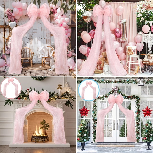Arco Decorativo Navideño Extragrande para Pared, Ventana o Exterior | Nylon, Spandex | Rosa | 46X84Cm | 1 Unidad