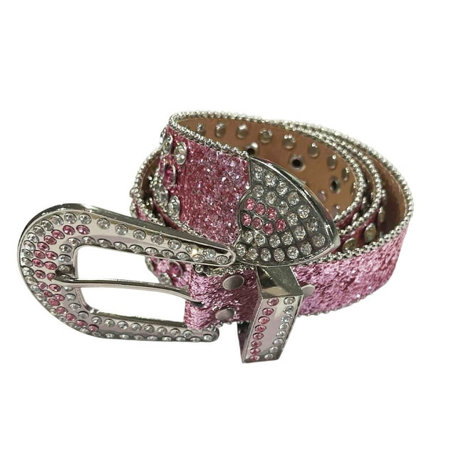 Y2K Rhinestone Belt With Alloy Buckle Head - Retro Y2K Style Rhinestone Y2k Style Slimming Effect Pink 115cm