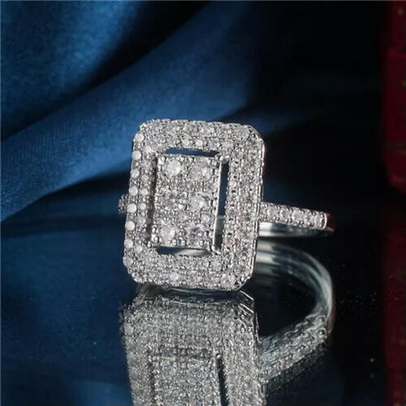 HOOUN Gorgeous 925 Silver Ring Women Cubic Zircon Wedding Jewelry Gifts Size 6-10-Style 1-8