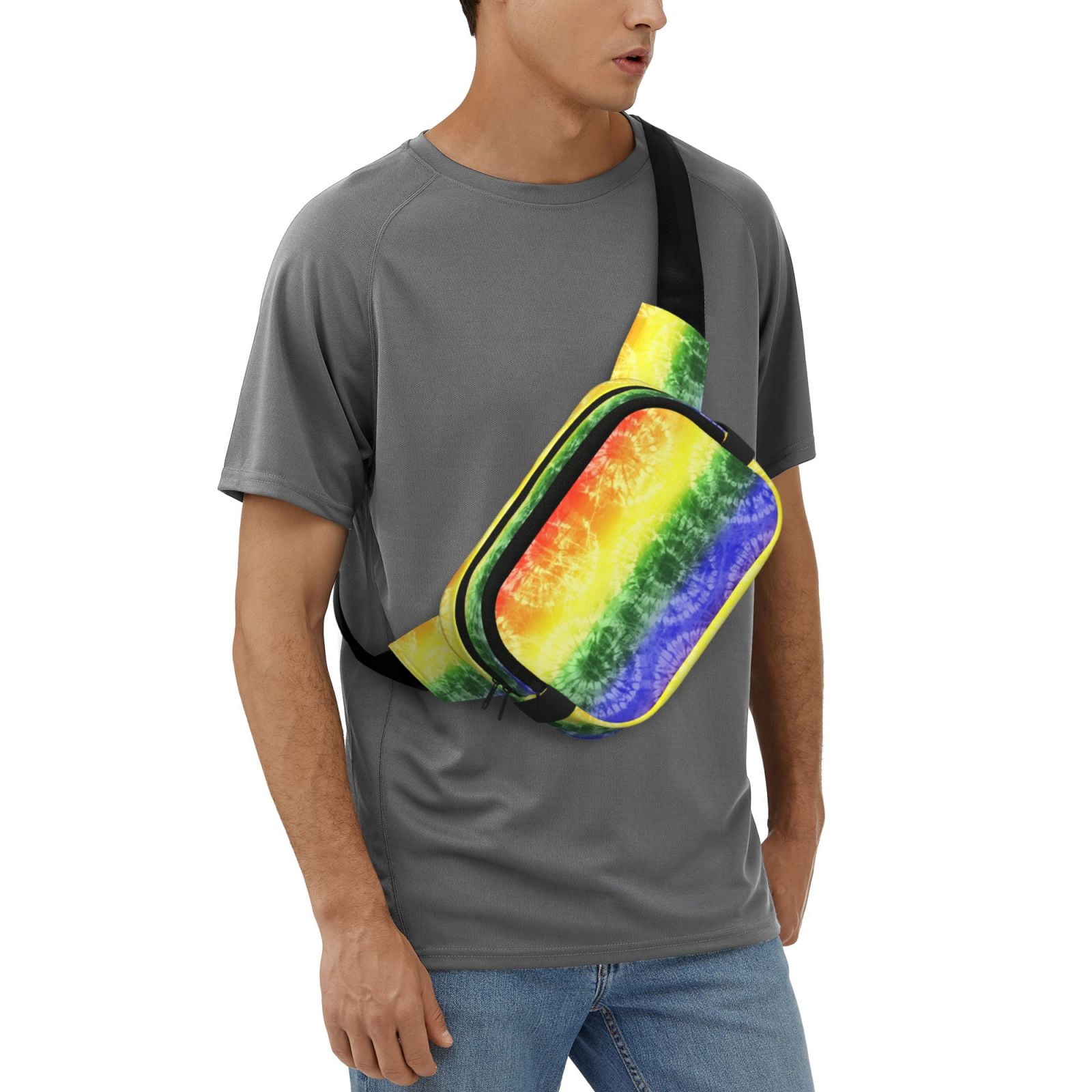 Fuzoiu Colorful Tie Dye Print Unisex Square Double Layer Waist Bag,Crossbody Fanny Pack Travel Workout Accessory