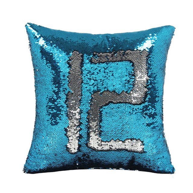 Housses de Coussin Vierges 16 Po X 16 Po Réversibles à Paillettes Magiques (Bleu & Argent)