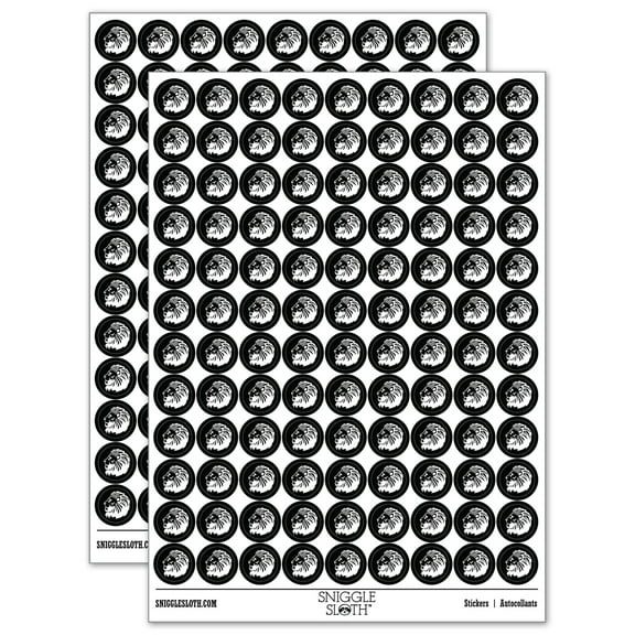 Regal Maned Lion Head Side Profile 200  Round Stickers - Black - Gloss Finish - 0.50" Size
