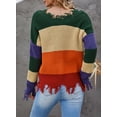 thumbnail image 4 of Asyoly Women's Waffle Knit Distressed Sweater V Neck Long Sleeve Striped Color Block Ripped Pullover Sexy Loose Jumper Casual Knitwear Tops, 4 of 8