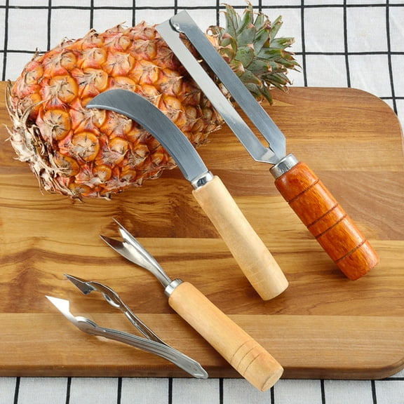 Boutique Big Clearance Polishing Stone Stainless Steel Pineapple Peeler Set Eye Remover Pineapple Clip V Shaped Shovel tool Peeler tool Four Set Pineapple tool