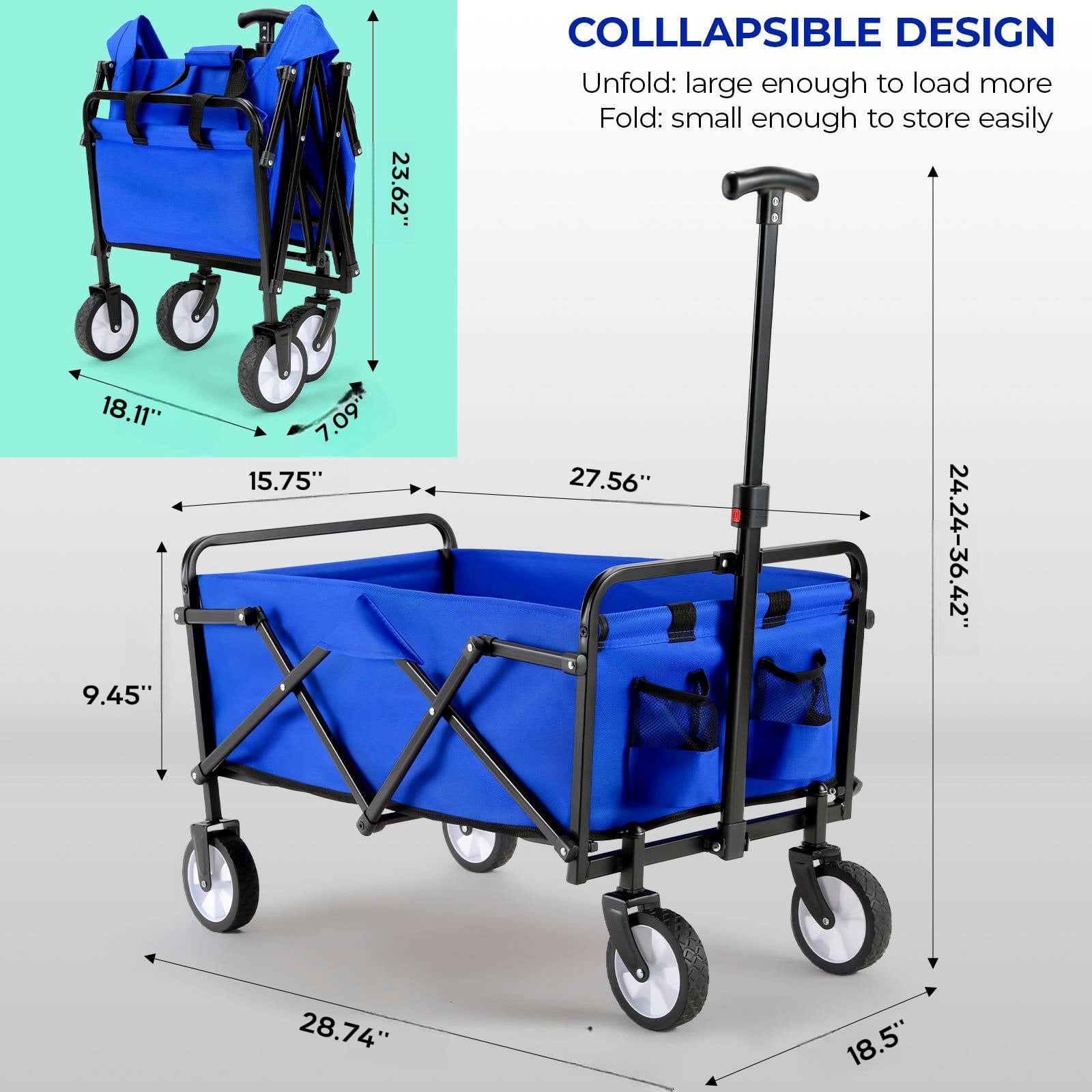 Pirecart Foldable Wagons Carts, 150lbs Capacity Collapsible Wagon with Weels and Carry Bag, Heavy Duty Collapsible Wagon for Garden Camping Shopping Sports.