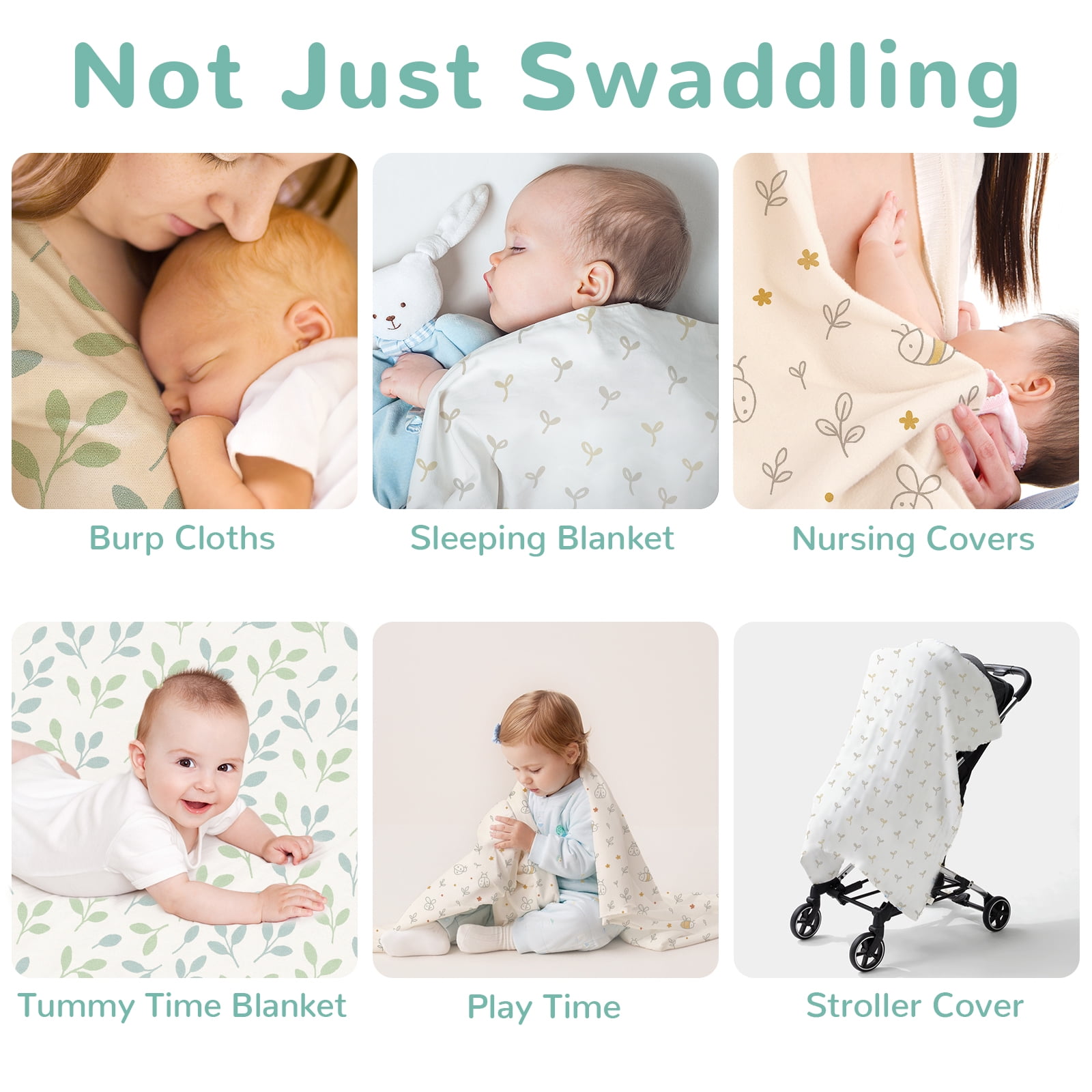 HECCEI Baby Muslin Swaddle Blankets 47" x 47", Unisex Bamboo Cotton Swaddle Blanket, Bubble Play
