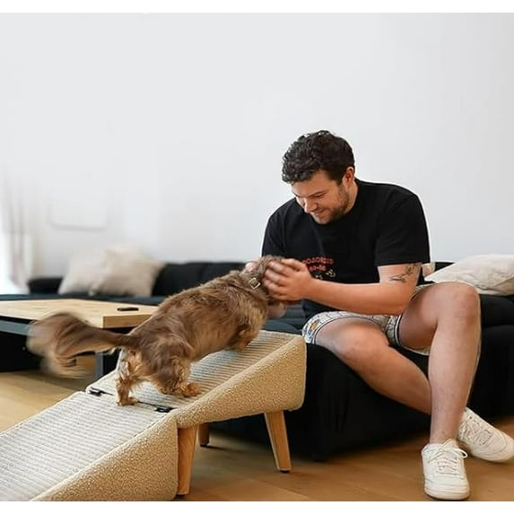 FlareFable Ottoman Dog Ramp, 2-in-1 Lightweight Split Folding Dog Stairs, Convertible Non-Slip Ramp & Stairs for Couches Beds Sofas, Interactive Pet Supply for Small Large Dogs (Black)