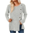 thumbnail image 1 of FAIWAD Women's Long Sleeve Round Neck Tunic Knit Tops Trendy Button Side Split Solid Color Pullover Top, 1 of 4