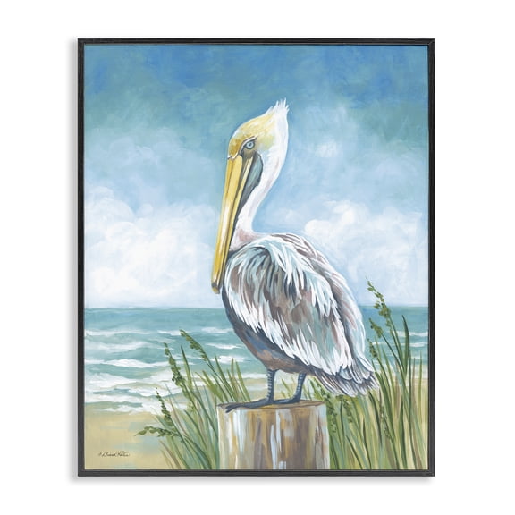 Stupell Industries Pelican Perched near Shore Animals Painting Black Framed Art Print Wall Art, 11 x 14