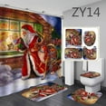 thumbnail image 2 of Bathroom Shower Curtain Set Christmas Theme Waterproof Santa Claus Christmas Tree Snowman Fireplace Pattern Mat Home Decoration, 2 of 2