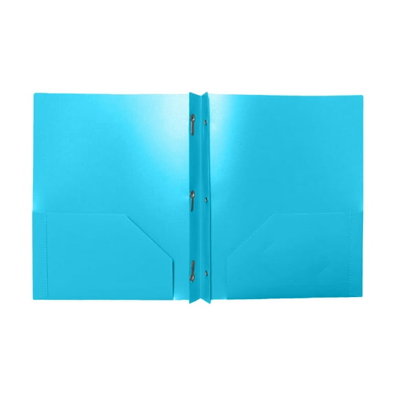 Two Pocket Poly File Folder with 3-Hole Prong Fasteners Heavy Duty Colored for School Office Document Organization