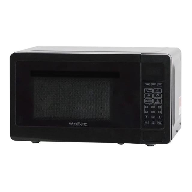 West Bend WBMW71B Horno microondas compacto de 700 vatios con 6 configuraciones de precocción, descongelación rápida, panel de control electrónico y plato giratorio de vidrio, negro