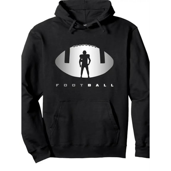 Men's Black Football Graphic Hoodie with American Football Player & Stadium Print, Cotton Knit Pullover, Regular Fit Hooded Sweatshirt, Slight Stretch, Machine Washable, Fall Winter Casual Wear for S