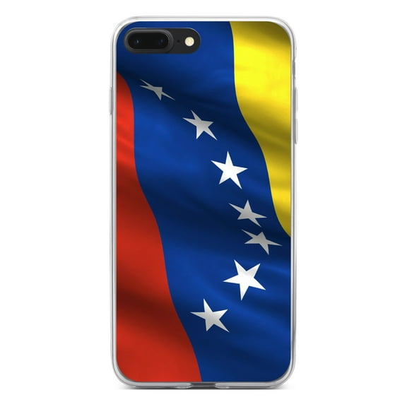 DistinctInk Clear Shockproof Hybrid Case for iPhone 7 PLUS / 8 PLUS (5.5" Screen) - TPU Bumper, Acrylic Back, Tempered Glass Screen Protector - Venezuela Waving Flag Red Blue Yellow - Venezuela