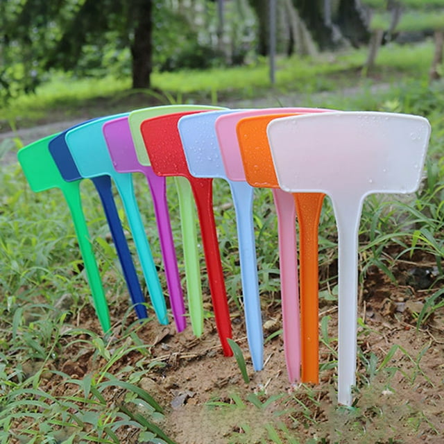 Flmtop 10Pcs/Set Plant Labels Waterproof Insert Design Solid Color T-Shape Plastic Plant Tags for Gardening