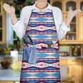 thumbnail image 6 of Teal Triangular Rectangular Geometric Boho Apron-Garden Aprons for Women with Pockets-Cotton Linen Waterproof Kitchen Cooking Gardening Aprons Adjustable for Kitchen,Cooking,BBQ and Salon 33x27 Inch, 6 of 7