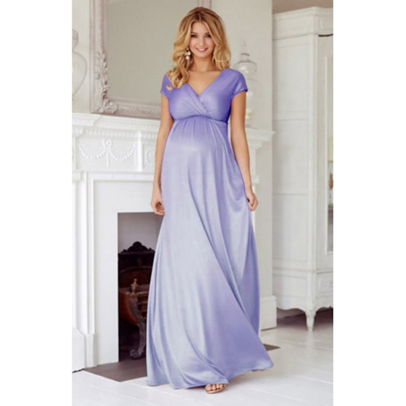 Maternity Maxi Dress Ladies Pregnancy Plus Size Strapless Clothes V-neck Casual