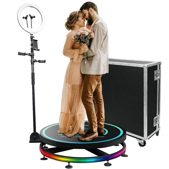 HeSaYep 360 Photo Booth Machine, 360 Video Camera Booth Selfie Platform with Rotating Stand for Parties Wedding, 31.5" + Flight Case