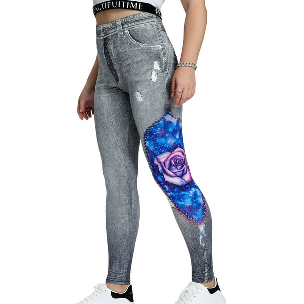 Mawclos dames faux jeans taille élastique grande taille leggings