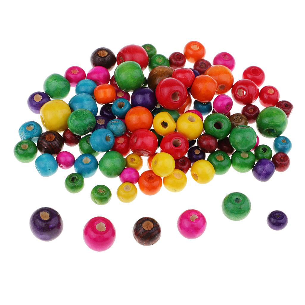 Hicarer 180 Pcs Wooden Bead Colorful Wood Beads for Crafts Round Wooden Bead  with Large Hole