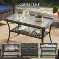 thumbnail image 2 of POCASSY Wicker Outdoor Coffee Table, 19.7"*37.8" Tempered Glss Top Brown Rattan Outdoor Coffee Table with 2-Layer Storage Furniture Tables for Garden,Porch,Backyard, 2 of 6