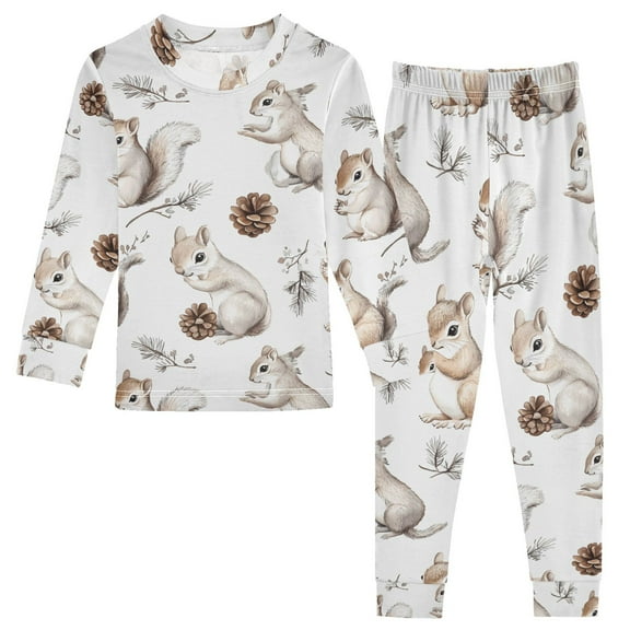 joogoo Squirrels Cute 2 Piece Long Sleeve Tee and Pants Cotton Pajama Set 5Y