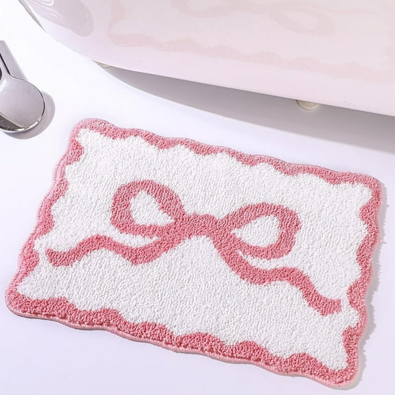 1pc Beautiful Bow Bathroom Mat, Cute Girly Style Rug, Plush Soft Faux Fur Carpet, Living Room, Bedroom, Closet, Entryway, Kitchen, Bedside Rug, Durable Dust-Proof(60*90cm)