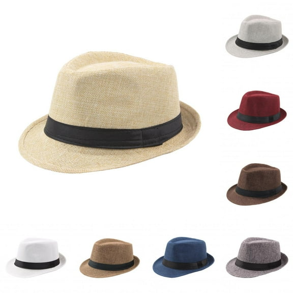 Limei Panama Straw Hats for Men Women Summer Beach Sun Hat Wide Brim Fedora Cap (Blue)