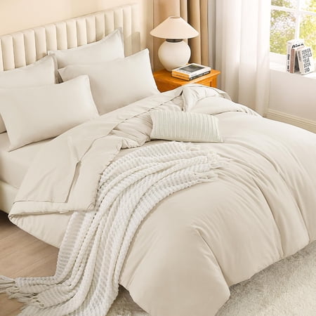 Xl Comforter Set Beige - 5 Pieces Extra Long Bed In A Bag For College Dorm All Season Bedding And Cream Soft