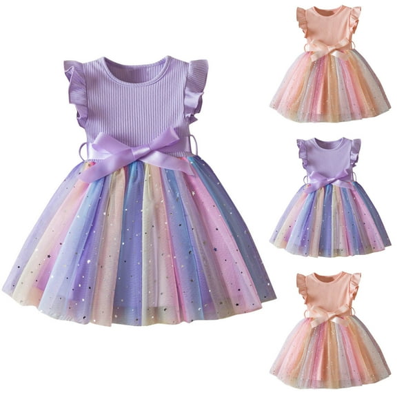 QTOCIO Toddler Girls Dresses, Baby Girl Clothes, Girl's Sleeveless Printed Dress Fashionable and Cute Princess Dress, Sky Blue, 1 Years