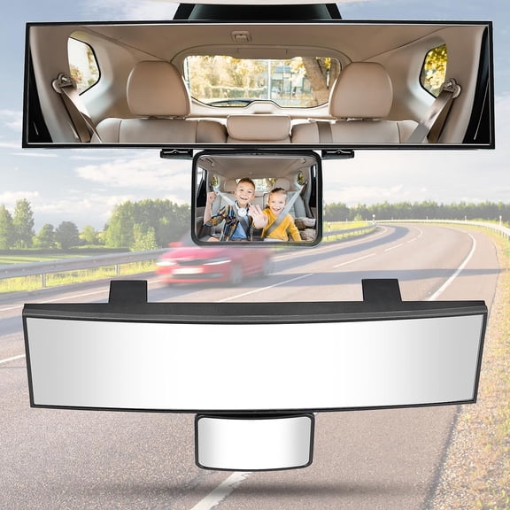 Car Rear View Mirror with Baby Mirror, Universal 11 Inch Panoramic Convex Rearview, Clip-On Wide Angle Rear View Reduce Blind Spot Effectively for Car and Can Keep an Eye on the Back Seat
