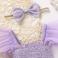 thumbnail image 4 of ZEHJUHAN Baby Girl Tulle Romper Summer Bodysuit with Flutter Sleeves Floral Embroidery Cake Smash Outfit First Birthday Photo Shoot Purple，6-12M, 4 of 7