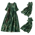 thumbnail image 2 of SELONE Summer Dresses for Women Beach Dresses for Women Graphic Short Sleeve V Neck Vintage Lace Linen Cotton Cardigan up Hem Fashion Beach Classy Y2K Soft Plus Size Dress for Women Green XL, 2 of 9