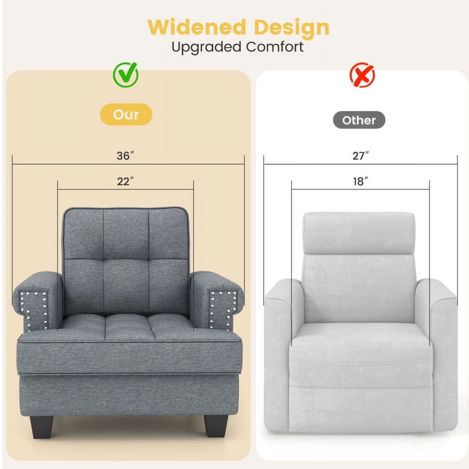 Finihen Accent Chair, Upholstered Accent Armchair, Mid-century Modern Accent Armchair Tufted Linen Club Chair, for Living Room, Bedroom, Reception Room, Gray Finihen Accent Chair, Upholstered Accent Armchair, Mid-century Modern Accent Armchair Tufted Linen Club Chair, for Living Room, Bedroom, Reception Room, Gray
